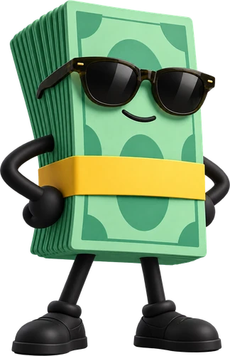 Fajo, la mascota de Muévela: un fajo de billetes con gafas oscuras